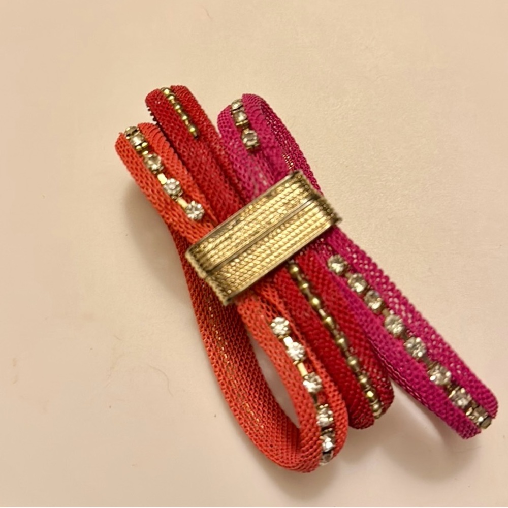 Mesh & Rhinestone Magnetic Closure Bracelet-Pink, Red, & Orange